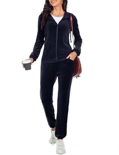 Aottori Damen Jogginganzug Trainingsanzug Hausanzug Freizeit Velours Zweiteiler Set Marine M von Aottori