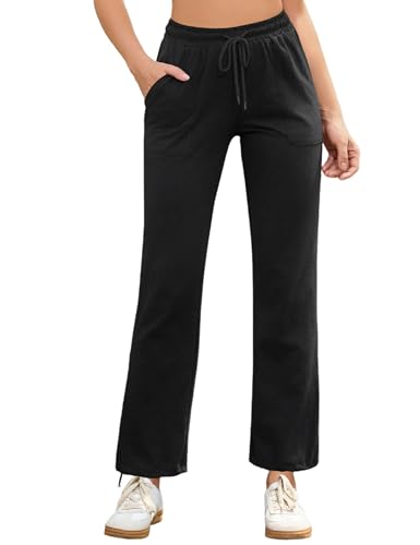 Aottori Damen Jogginghose Sweathose Baumwolle Lang Sporthose Hohe Taille Freizeithose mit Taschen Schwarz XL von Aottori