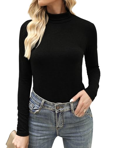 Aottori Damen Langarmshirt Baumwolle Unterwäsche Elegant Rollkragenshirt Stretch Basic Top Thermooberteile Tunika T-Shirt Sexy Frühling Schwarz M von Aottori