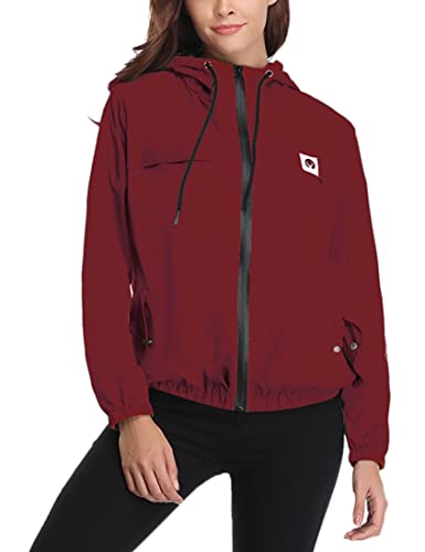 Aottori Damen Leichte Regenjacke Wasserdicht Windjacke Regenmantel Regenjacken Sommerjacke übergangsjacken Kurze Outdoorjacke mit Kapuze Atmungsaktiv Futter Frauen Zip Hoodie Rain Jacke Weinrot S von Aottori