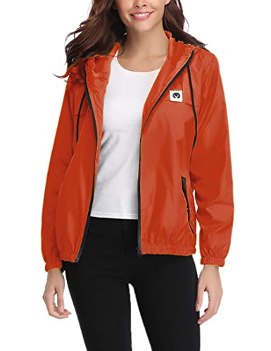 Aottori Damen Leichte Regenjacken jacken Windbreaker Regenmantel Windjacke Sommerjacke übergangsjacken Windjacken mit Atmungsaktiv Futter für Wandern Radfahren Camping Orange XL von Aottori