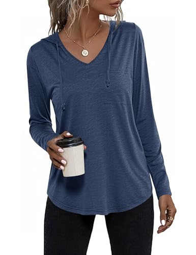 Aottori Damen Pullover Langarm Hoodie mit V-Ausschnitt und Kapuze für EIN lässiges Aussehen Marineblau XXL von Aottori