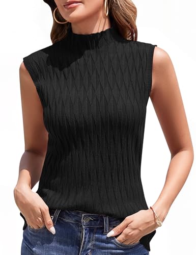 Aottori Rollkragenshirt Damen Elegant Rollkragen Tops Rollkragenpullover Kurzarm Casual Shirt mit Stehkragen Pullover Frühling Herbst Winter Schwarz XL von Aottori
