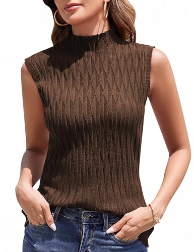 Aottori Damen Rolli Top Elegant Rollkragenshirt Ärmellos Dünn Leicht Rollkragen Stretch Unterziehrolli Basic Tops Slim Fit Gerippt Weste Braun L von Aottori