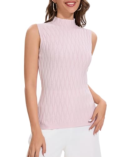 Aottori Damen Rolli Top Elegant Rollkragenshirt Ärmellos Dünn Leicht Rollkragen Stretch Unterziehrolli Basic Tops Slim Fit Gerippt Weste Rosa XL von Aottori