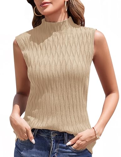 Aottori Damen Rolli Top Elegant Rollkragenshirt Ärmellos Dünn Leicht Rollkragen Stretch Unterziehrolli Basic Tops Slim Fit Gerippt Weste ShengQianka M von Aottori