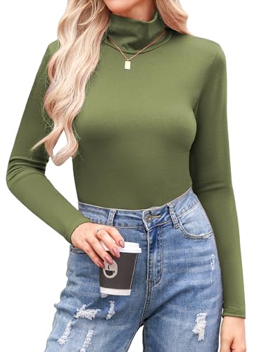 Aottori Damen Rollkragenpullover Langarm Thermo Rollkragen Oberteile Elegant Langarmshirt Warm T-Shirt Einfarbig Tops Slim Fit Casual für Herbst Winter Armeegrün S von Aottori