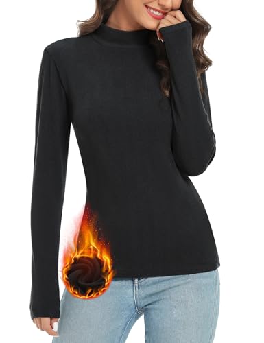 Aottori Damen Rollkragenshirt Thermo Oberteile Fleece Rollkragenpullover Langarm Langarmshirt Slim Fit Basic Top Thermounterwäsche Warm Schwarz XXL von Aottori