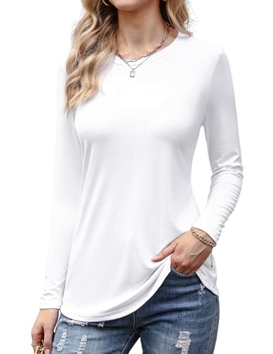 Aottori Damen Rundhals Oberteile Elegante T-Shirt Bluse Langarm Shirts Tunika Top Bluse Weiß XXL von Aottori