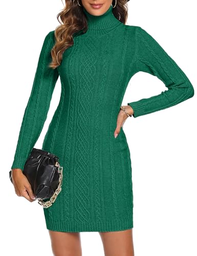 Aottori Damen Strickkleid Rollkragen Pulloverkleid Elegant Winterkleid Langarm Pullover Kleid Strickpullover Warm Pullikleid Freizeitkleider für Herbst Winter Grün XXL von Aottori