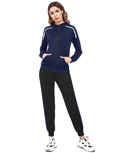 Aottori Damen Trainingsanzüge Elegant Jogginganzug Sportanzug Mode Outfit Hausanzug Tracksuit Trainingjacke+Hose für Sport und Freizeit Marine XXL von Aottori