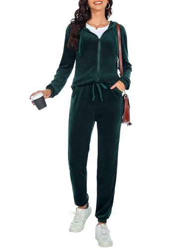 Aottori Damen Trainingsanzug Hausanzug Set Velours Sportanzug Freizeitanzug Jogginganzug Trainingsanzug 2 Teilig Oberteil Hose Set Grün L von Aottori