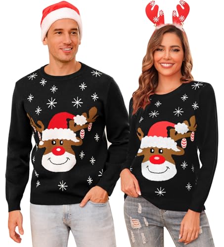 Aottori Herren Weihnachtspullover Sweatshirt Pullover Rundhals Winter Langarmshirt Modern Sweater Männer Party Style Pulli Herren-Schwarz M von Aottori