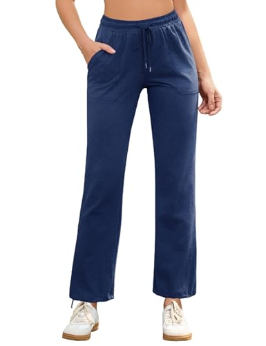 Aottori Jogginghose Damen Sporthose Lang High Waist Sweathose Freizeithosen mit Taschen Kordelzug Trainingshose Yoga Hosen Lounge Pants Jogger Marine XXL von Aottori