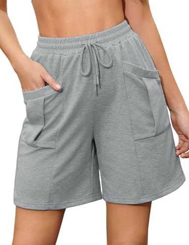 Aottori Kurze Hose Damen Sommer Bermuda Shorts Baumwolle Lounge Schlafshorts Bequeme Sweatshorts Hohe Taille Bermuda Shorts mit Taschen Grau L Aottori Kurze Hose Damen Sommer Bermuda Shorts Baumwolle Lounge Schlafshorts Bequeme Sweatshorts Hohe Taille Bermuda Shorts mit Taschen Grau L von Aottori