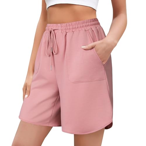 Aottori Kurze Hose Damen Sport Gym Shorts Sommer Sportshorts Laufshorts Sporthose Baumwolle Schlafshorts Sweatshorts Trainingshose Jogginghose mit Elastischer Bund #Rosa XXL von Aottori