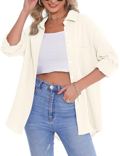 Aottori Musselin Bluse Damen Elegant 100% Baumwolle Oversize Longbluse Langarm Modern Oberteile Hemd Lose Langarmshirt Blusenshirt Hemdbluse Tuniken Tops #Aprikose XXL Aottori Musselin Bluse Damen Elegant 100% Baumwolle Oversize Longbluse Langarm Modern Oberteile Hemd Lose Langarmshirt Blusenshirt Hemdbluse Tuniken Tops #Aprikose XXL von Aottori
