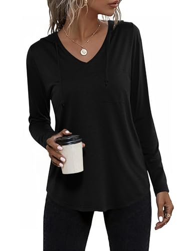 Aottori Oversize Hoodie Damen V-Ausschnitt Pullover Sweatshirt mit Kapuze für jedes Abenteuer Schwarz XL von Aottori