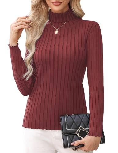 Aottori Pullover Damen Elegant Winter Rollkragenpullover Strickpullover Hals Langarm Pulli Oberteile Weinrot XXL von Aottori