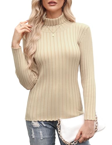 Aottori Pullover Damen Elegant Winter Rollkragenpullover Strickpullover Langarm Casual Pulli Oberteile Aprikose XXL von Aottori