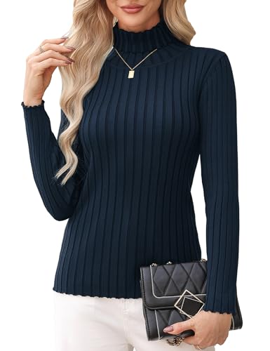 Aottori Pullover Damen Elegant Winter Rollkragenpullover Strickpullover Langarm Casual Pulli Oberteile Blau L von Aottori