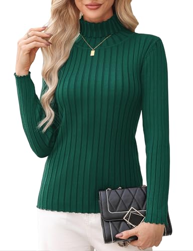 Aottori Pullover Damen Elegant Winter Rollkragenpullover Strickpullover Langarm Casual Pulli Oberteile Grün XXL von Aottori