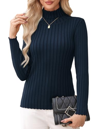 Aottori Pullover Damen Elegant Winter Rollkragenpullover Strickpullover Langarm Casual Pulli Oberteile Marine XXL von Aottori