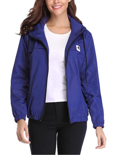 Aottori Regenjacke für Damen Leichte Regenmantel Wasserdicht Windjacke Sommerjacke übergangsjacken Kurze Windbreaker Outdoorjacke Windjacken Kapuze für den Außenbereich Blau S von Aottori