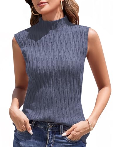 Aottori Rollkragenshirt Damen Ärmerlos Rollkragenpullover Unterziehrolli Elegant Rollkragen Stricken Pullover Rolli Tank Top Oberteile Turtleneck Shirt Dunkelgraublau XL von Aottori