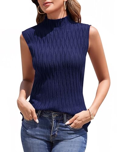 Aottori Rollkragenshirt Damen Ärmerlos Rollkragenpullover Unterziehrolli Elegant Rollkragen Stricken Pullover Rolli Tank Top Oberteile Turtleneck Shirt Marine XL von Aottori