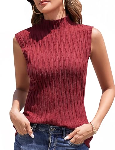 Aottori Rollkragenshirt Damen Elegant Rollkragen Tops Rollkragenpullover Kurzarm Casual Shirt mit Stehkragen Pullover Frühling Herbst Winter Weinrot XXL von Aottori