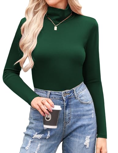 Aottori Rollkragenshirt Damen Langarm Unterziehrolli Baumwolle Basic Langarmshirt Slim Fit Rollkragenpullover Leicht Thermo Oberteil Rollkragenpulli Elegant Stretch Grün XXL von Aottori