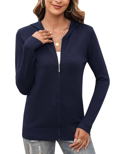 Aottori Strickjacke Damen Kurz Cardigan mit Kapuze Reißverschluss Langarm Kapuzenpullover Herbst Winter Jacke Elegant Casual Strickcardigan Pullover Outerwear Strickmantel Marine M von Aottori
