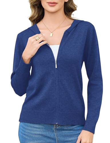 Aottori Strickjacke Damen Kurz Cardigan mit Kapuze Reißverschluss Langarm Kapuzenpullover Herbst Winter Jacke Elegant Casual Strickcardigan Pullover Outerwear Strickmantel Saphir XXL von Aottori