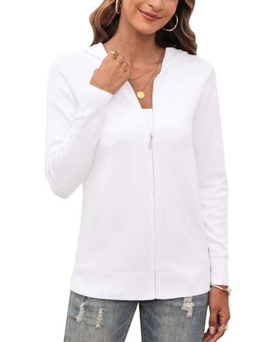 Aottori Strickjacke Damen Kurz Cardigan mit Kapuze Reißverschluss Langarm Kapuzenpullover Herbst Winter Jacke Elegant Casual Strickcardigan Pullover Outerwear Strickmantel Weiß XL von Aottori