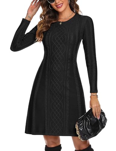 Aottori Strickkleid für Damen A-Line Swing Cocktail Vintage Kleid Midilang Schwarz S von Aottori