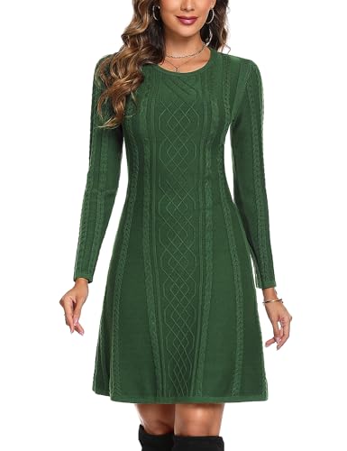 Aottori Strickkleider Damen Pulloverkleid Elegante Pullover Rundkragen Winterkleid Casual Langarm Minikleid Strickkleider Tunika Kleid Sweater Kleid Grün S von Aottori