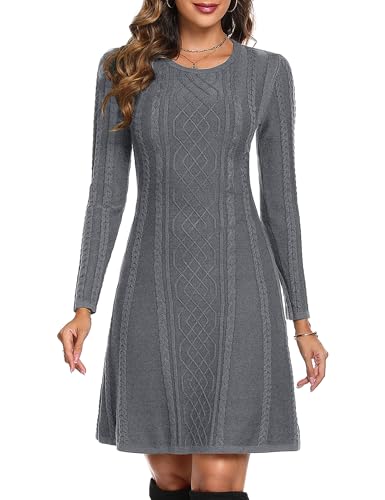 Aottori Strickkleider Damen Strickkleid Elegant A Linie Kleid Pulloverkleid Rundkragen Winterkleid Pullover Casual Langarm Minikleid Strickpullover für Party Freizeit Cocktail Sweater Kleid Grau M Aottori Strickkleider Damen Strickkleid Elegant A Linie Kleid Pulloverkleid Rundkragen Winterkleid Pullover Casual Langarm Minikleid Strickpullover für Party Freizeit Cocktail Sweater Kleid Grau M von Aottori