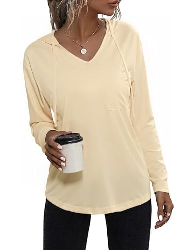 Aottori Stylischer Hoodie Damen Oversize - Langarm Pullover mit Kapuze für jedes Outfit Aprikose XL von Aottori