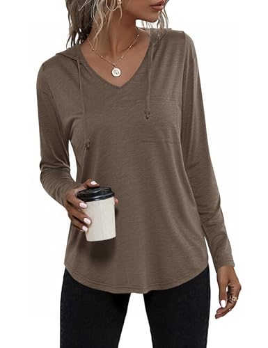 Aottori Stylischer Hoodie Damen Oversize - Langarm Pullover mit Kapuze für jedes Outfit Braun XL von Aottori