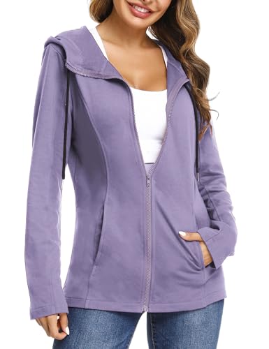 Aottori Sweatjacke Damen mit Kapuze Baumwolle Hoodie Langarm Pullover Kapuzenpulli Outwear Jacken Sweatshirt Kapuzenjacke Violett XXL von Aottori