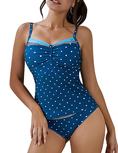 Aottori Tankini Damen Bauchweg Badeanzug Zweiteilig Push up Bademode Set Beachwear V-Ausschnitt Schwimmanzug Große Größen Swimsuit Sexy mit Badeshorts Blau Grün L von Aottori