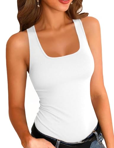 Aottori Tops für Damen Sommer Tank Top Lang Baumwolle Oberteile Longtop Gerippt Slim Fit Basic Tanktops Weiß M von Aottori