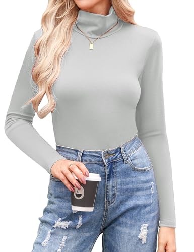 Aottori Unterziehrolli Damen Rollkragen Rollkragenshirt Baumwolle Dünn Tshirt Langarm Unterziehshirt Eng Thermoshirt Turtleneck Unterziehpulli Leicht Hellgrau XXL von Aottori
