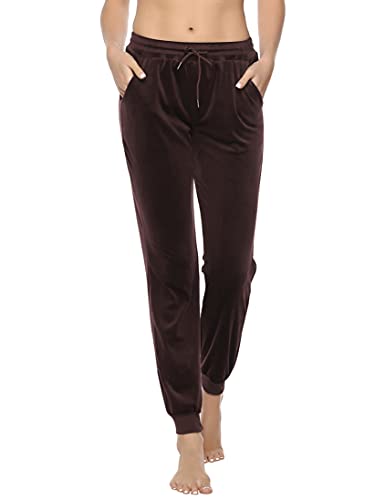 Aottori Velours Jogginghose Damen Nicki Hose Lang Sporthose Warme Frauen Freizeithose Sweatpants Trainingshose Jogging Hosen Damenhose Braun XXL von Aottori