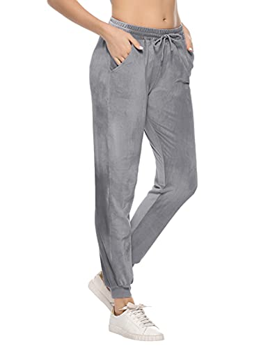 Aottori Velours Jogginghose Damen Nicki Hose Lang Sporthose Warme Frauen Freizeithose Sweatpants Trainingshose Jogging Hosen Damenhose Grau S von Aottori