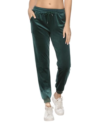 Aottori Velours Jogginghose Damen Nicki Hose Lang Sporthose Warme Frauen Freizeithose Sweatpants Trainingshose Jogging Hosen Damenhose Grün S von Aottori