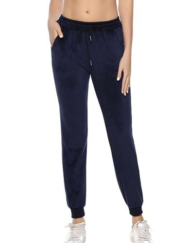 Aottori Velours Jogginghose Damen Nicki Hose Lang Sporthose Warme Frauen Freizeithose Sweatpants Trainingshose Jogging Hosen Damenhose Navy Blau M von Aottori