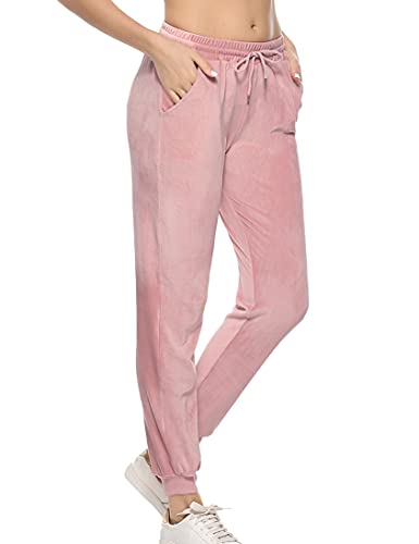 Aottori Velours Jogginghose Damen Nicki Hose Lang Sporthose Warme Frauen Freizeithose Sweatpants Trainingshose Jogging Hosen Damenhose Rosa L von Aottori