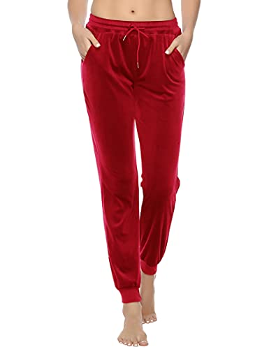 Aottori Velours Jogginghose Damen Nicki Hose Lang Sporthose Warme Frauen Freizeithose Sweatpants Trainingshose Jogging Hosen Damenhose Rot XL von Aottori